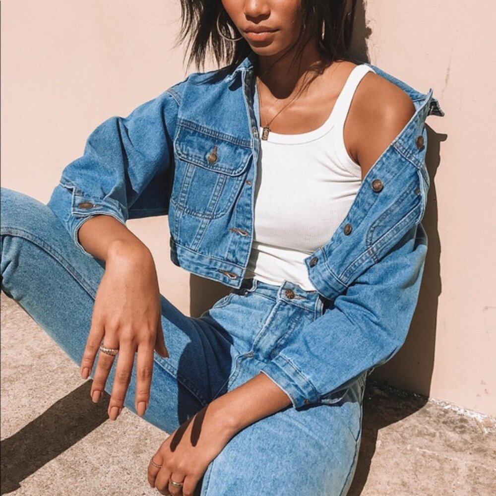 Princess Polly Blue Cropped Denim Jean Jacket